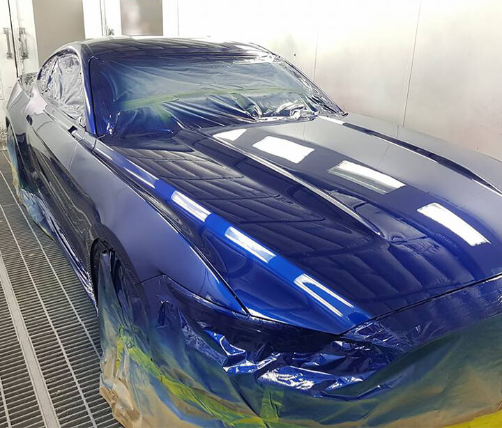 Blue Mustang car respraying in Sydney
