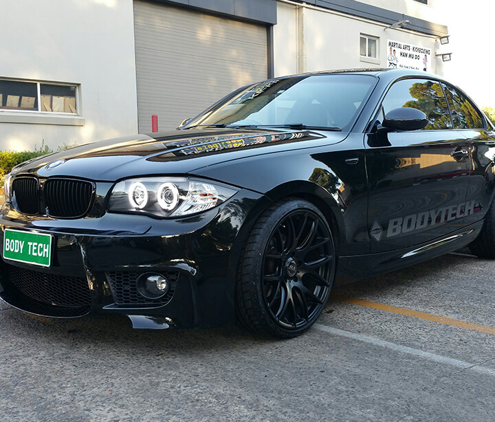 Bodytech branded black BMW with customised body kit