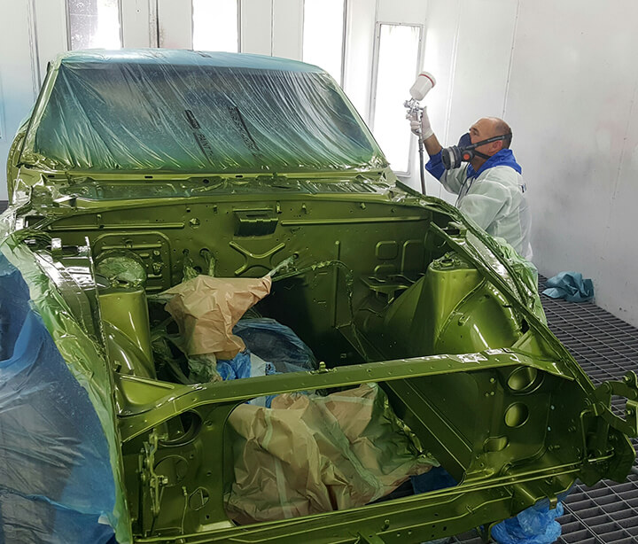 Member doing a car respray on Nissan 240z car restoration