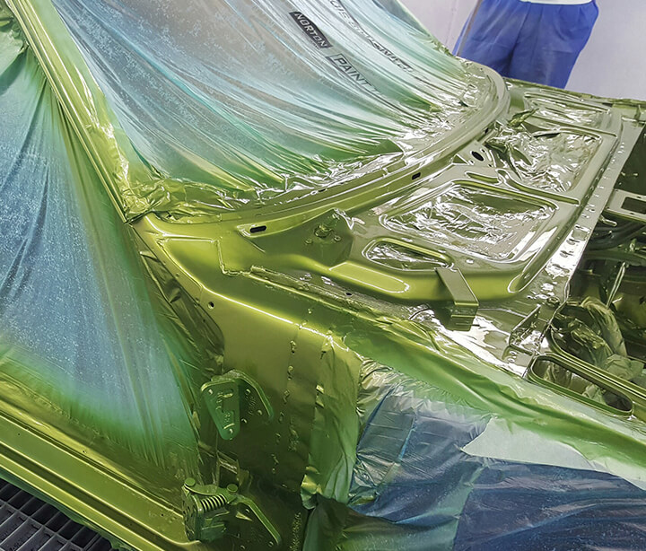 Fresh green paint for 240z car restoration