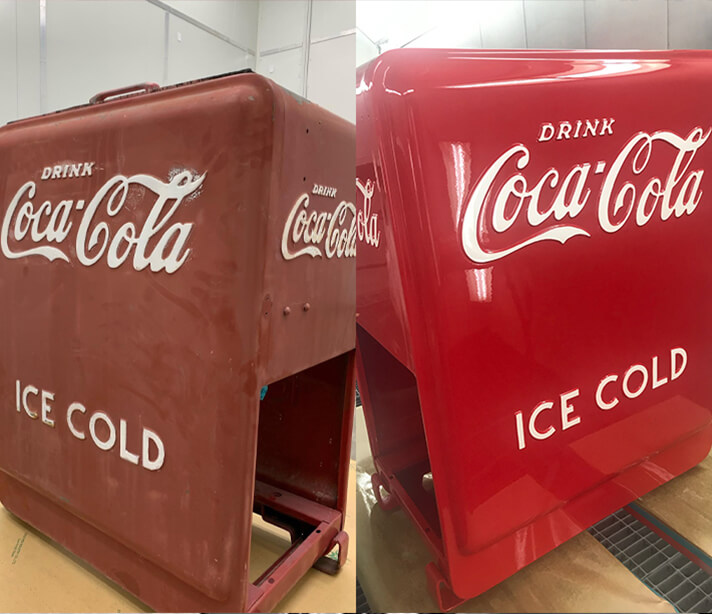 Sandblasting services Sydney before and after Coca Cola fridge