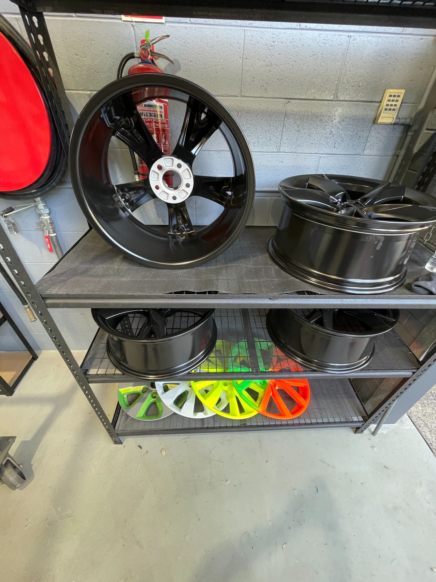 Display rims and wheels for powder coating services Sydney
