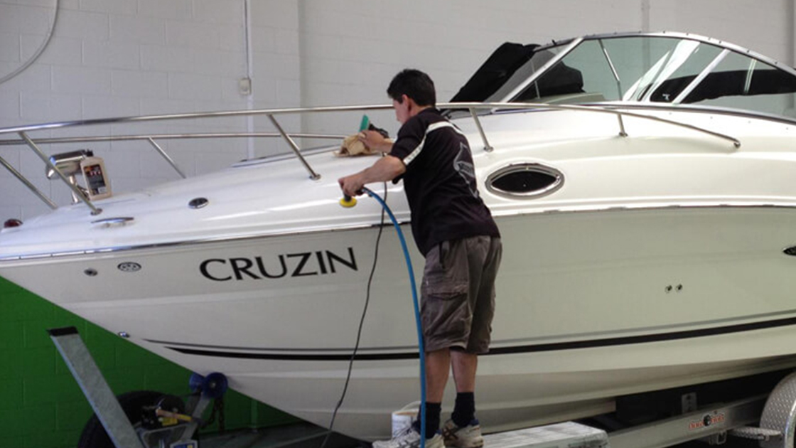 Bodytech Automotive member conducting marine boat detailing Sydney