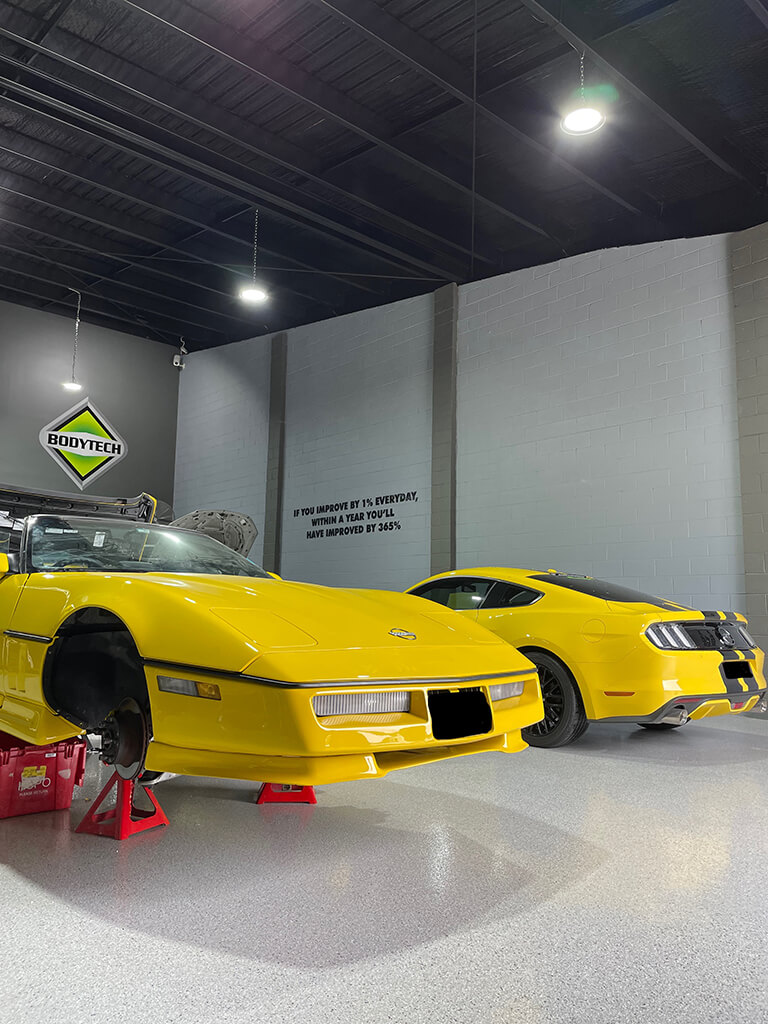 Smash repairs and respray of yellow sports car Sydney