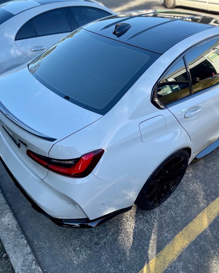 White BMW back side view