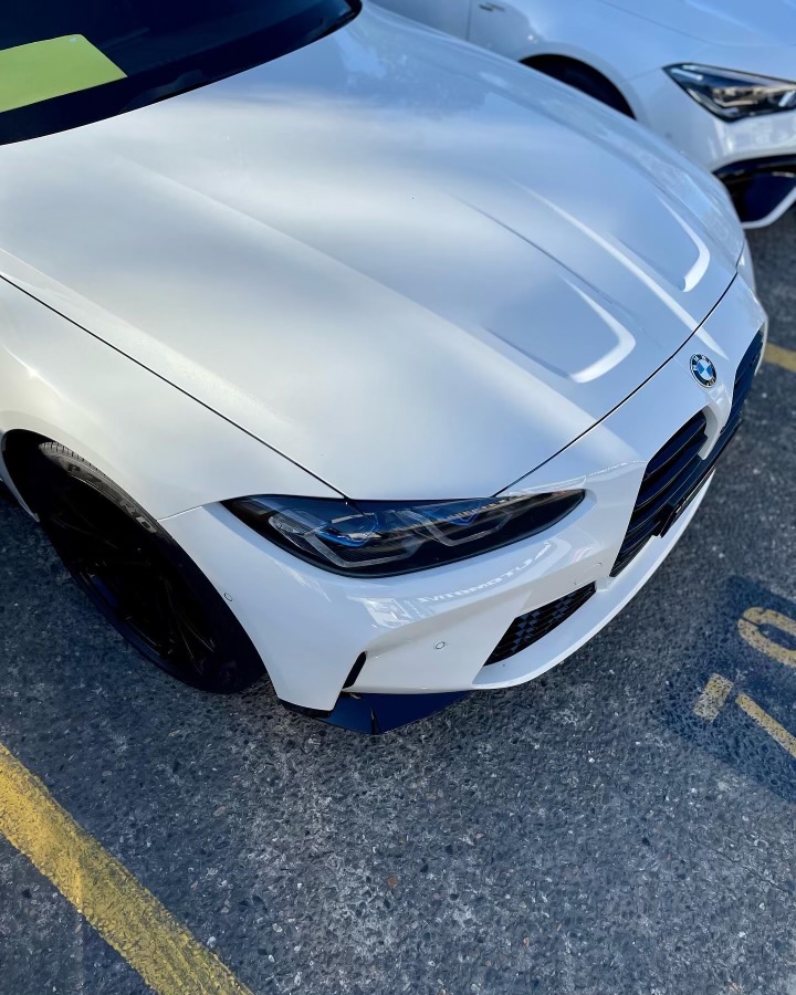 White BMW front hood
